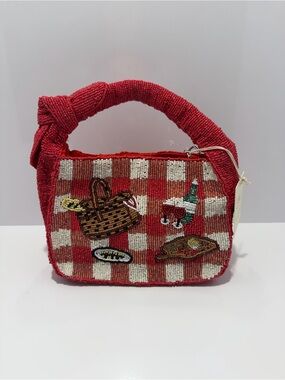 Viral Sol and Mer Beaded Bag Red Gingham Picnic Motif Beaded Handbag